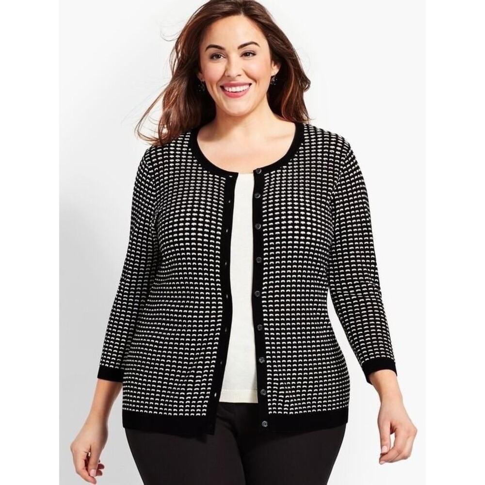 Talbots Exclusive Textured Stitch Knit Cardigan Sweater Black White 1X Sweater